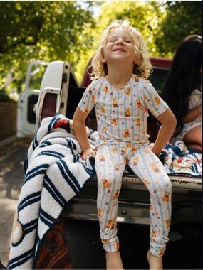 Staycation Kid Two Piece Bamboo PJ Pajama Set In Teddy NWT